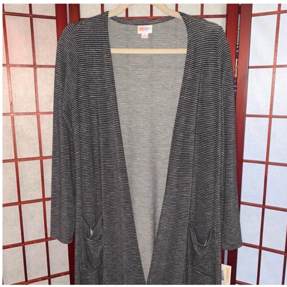 LuLaRoe Women's Black and White Striped Long Cardigan